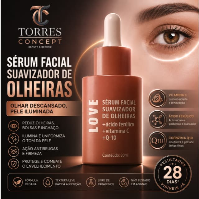 Sérum Suavizador Olheiras Max Love Vitamina C Ácido Ferúlico Q10 Clareador Antirrugas Manchas Rosto