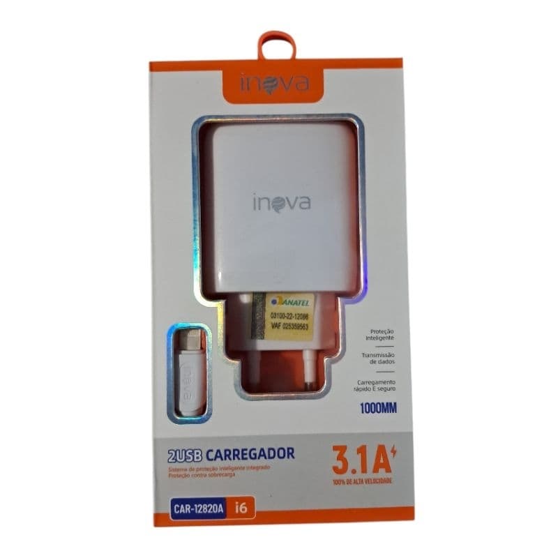 Carregador De Celular Inova Carregamento Rápido Duplo USB Para Iphone