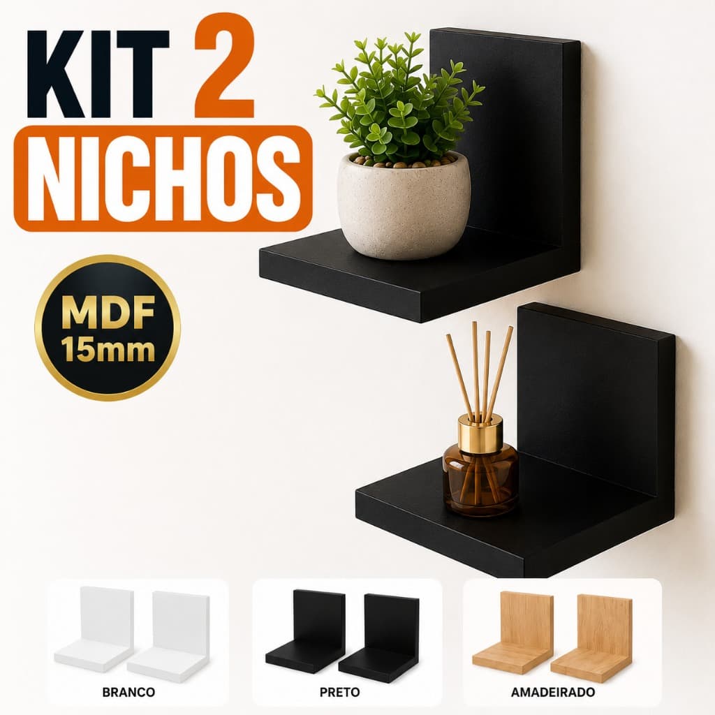 Kit Nicho em L Pequeno Mini Multiuso Minimalista Prateleiras Decorativa Organização Moderna Sala Quarto Cozinha MDFCores