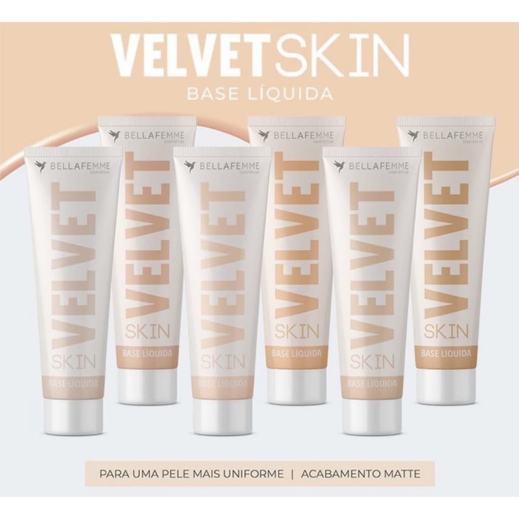Base Liquida Velvet Skin Pele Perfeita Bella femme 30ml Acabamento Perfeito