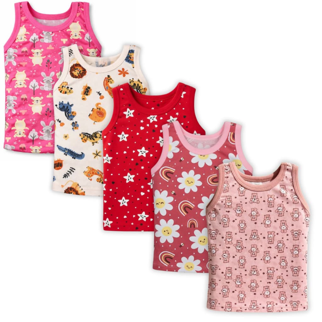 Kit 5 Pçs Camiseta Regata Estampada Infantil Bebe 100% Algodão Menina