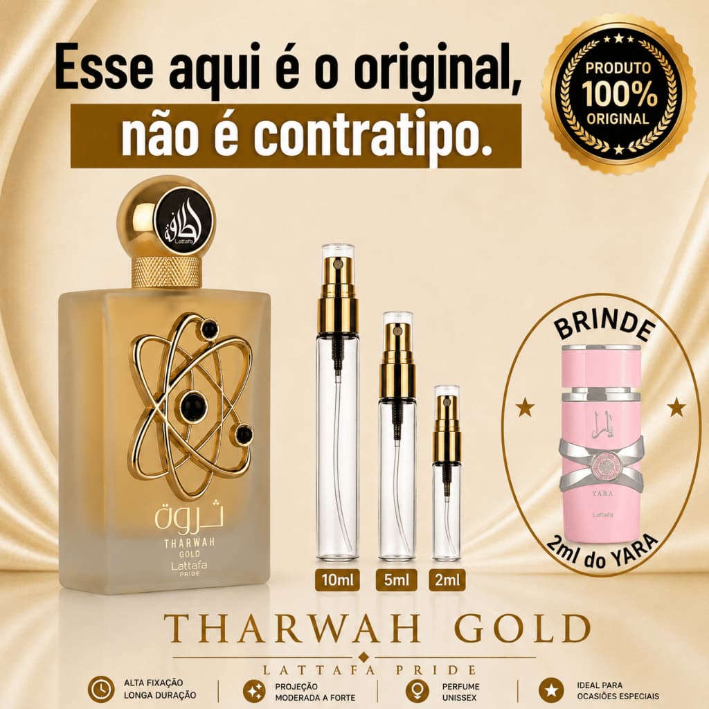 Perfume Árabe Feminino Tharwah Gold - 100% ORIGINAL - Importado - Alta Fixação - Alta Projeção - Floral Branco / Cítrico