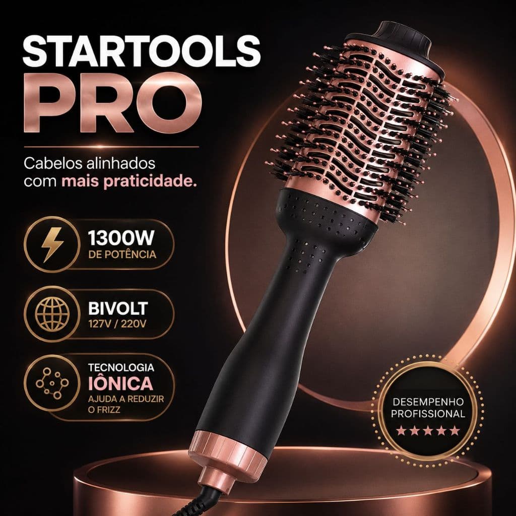 Escova Secadora Cabelo Profissional Bivolt 1300W Modelador Premium Alisa,Seca,Iônica Anti Frizz
