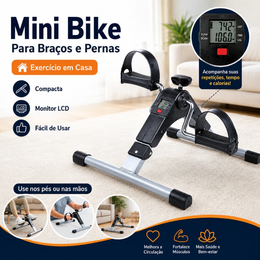 Mini Bicicleta Ergométrica Dobrável com Monitor Digital para Braços e Pernas