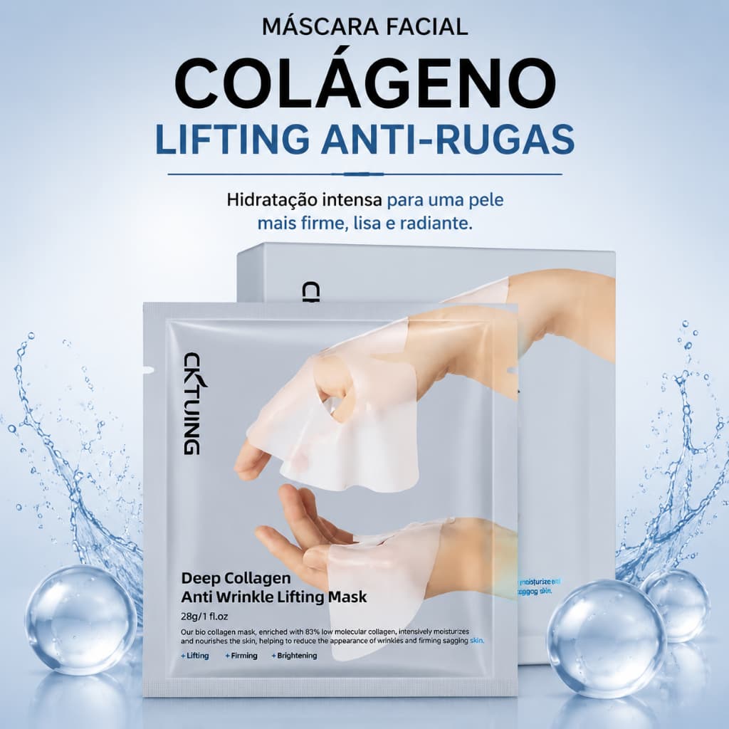 Máscara Facial de Colágeno Hidrolisado  Anti Idade com Ácido Hialurônico e Niacinamida, Hidratação Profunda, Fir