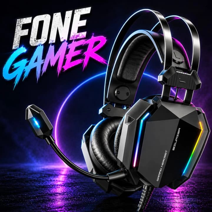 Fone de Ouvido Gamer Headset com Fio LED RGB Microfone Cancelamento de Ruído Compatível com PS5 PS4 Xbox One PC Notebook