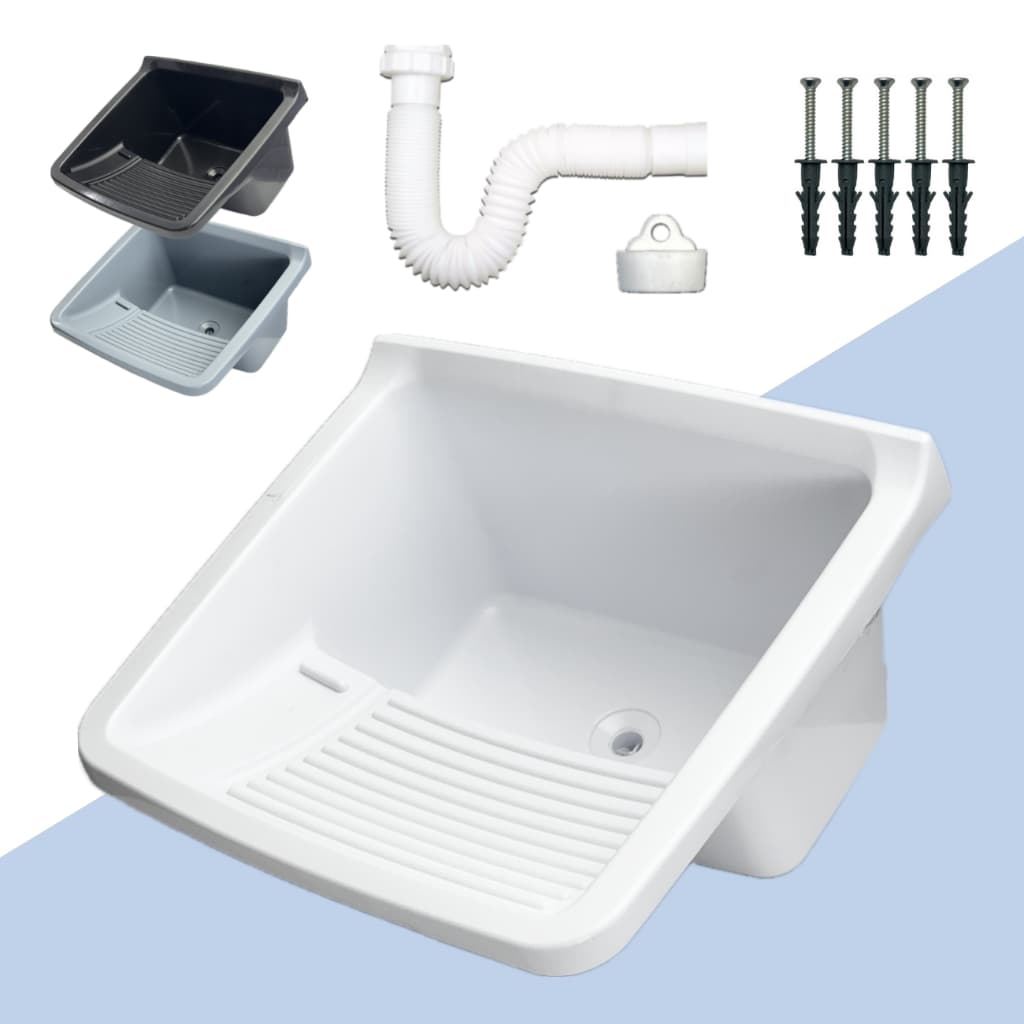 Tanque com Sifão Ralo e Kit de Instalação Completo Tanquinho Pia de Lavanderia Resistente Sifão