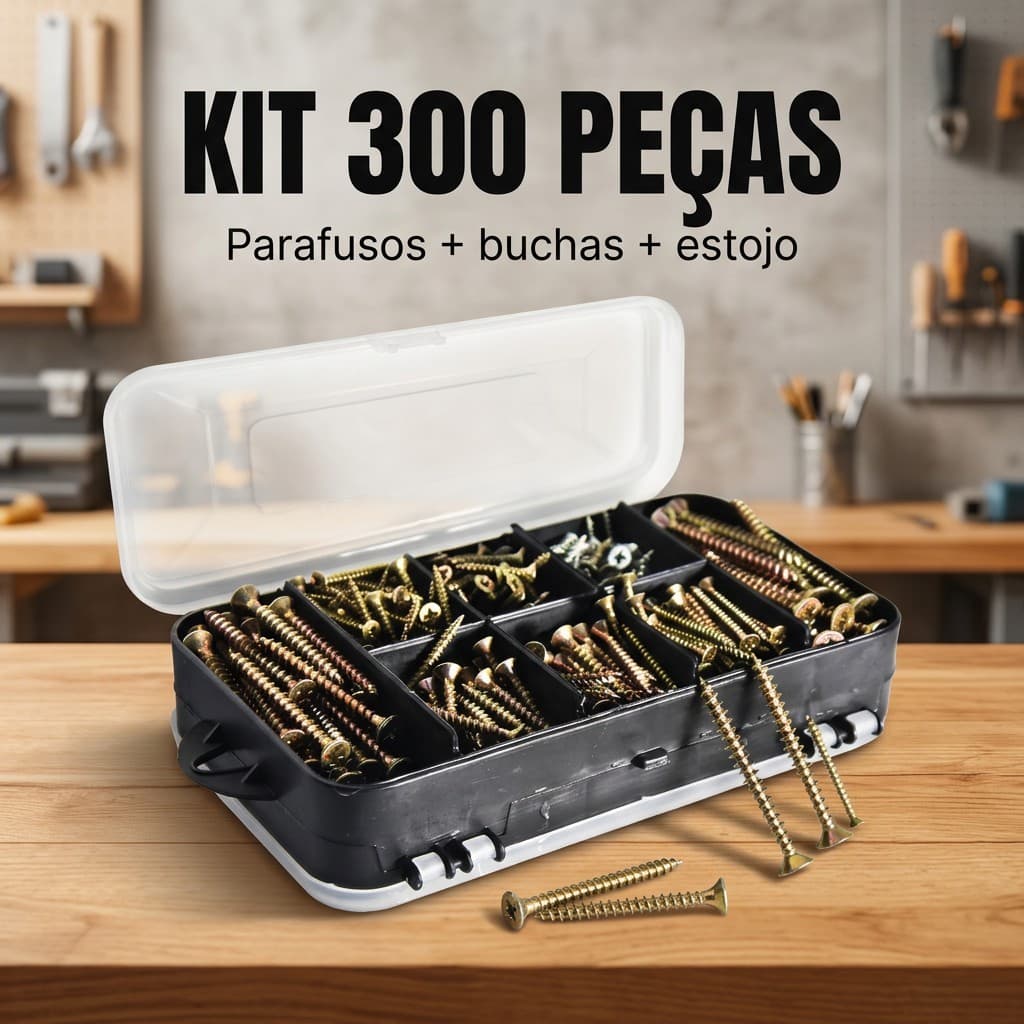 Kit Parafuso e Bucha com Estojo Organizador Jogo Completo Para Fixação Parede
