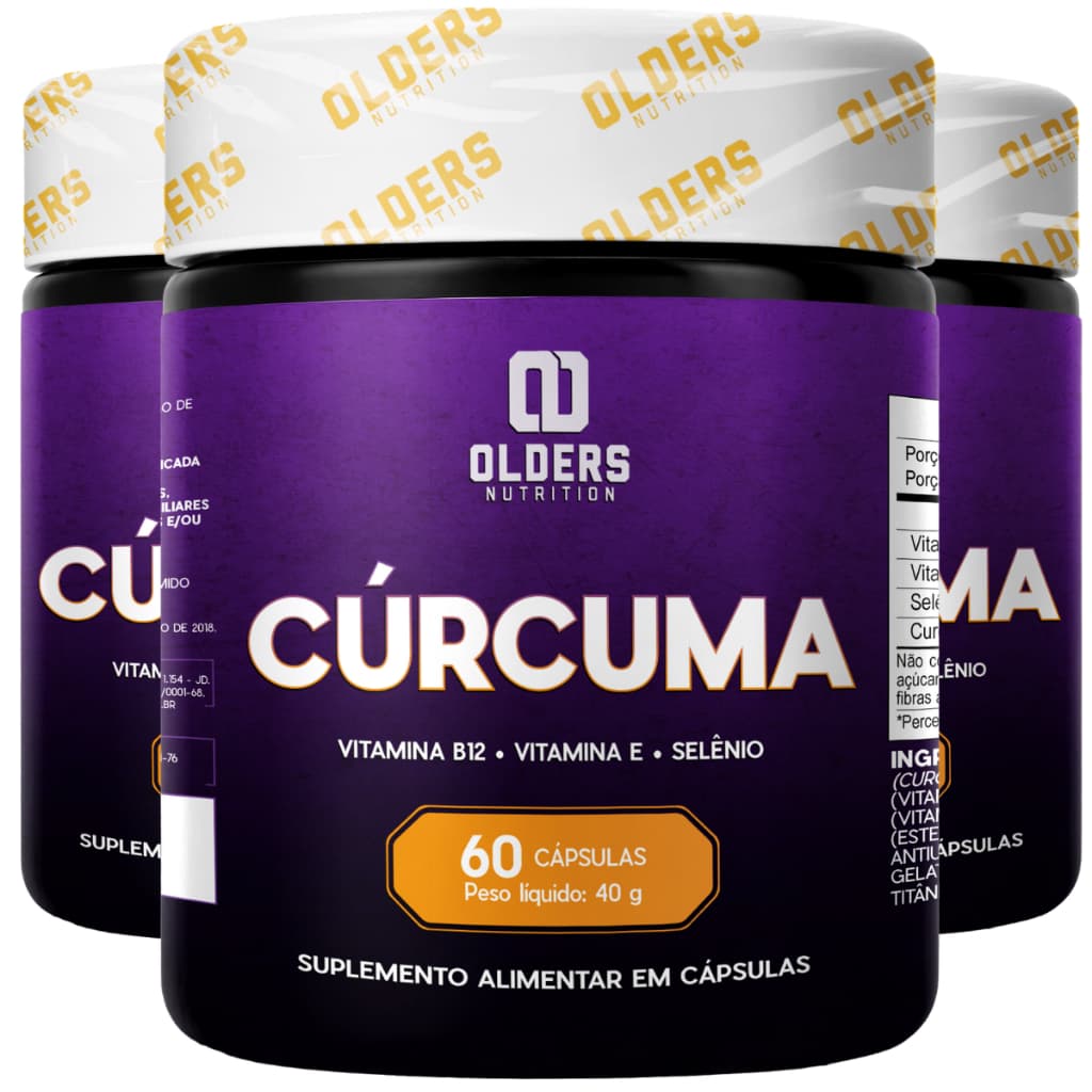 03 Cúrcuma Longa 60 Cápsulas Completo Selênio + Vitamina E + Vitamina B12  Alta Qualidade Suplemento Natural