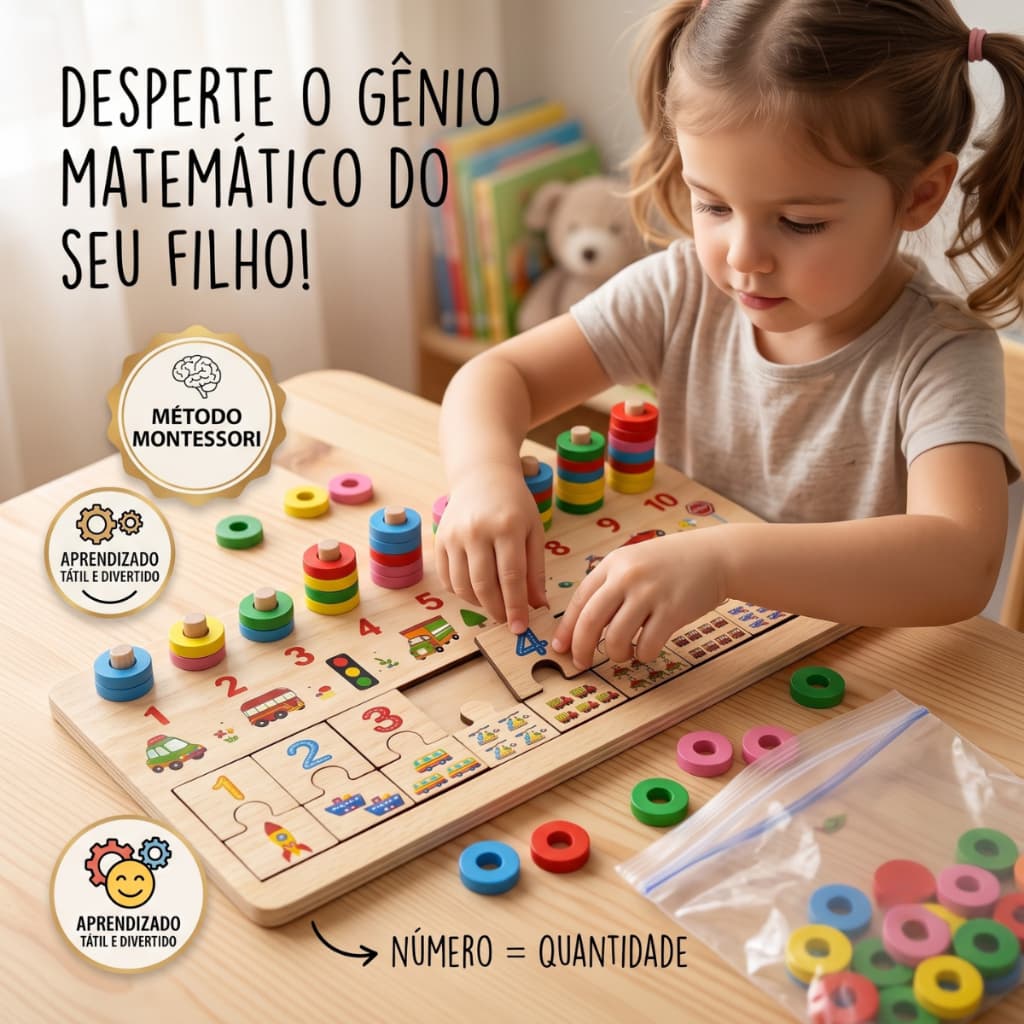 Brinquedo Educativo Pedagógico Madeira Montessori Números Aprendizagem Desenvolvimento didático educativo infantil
