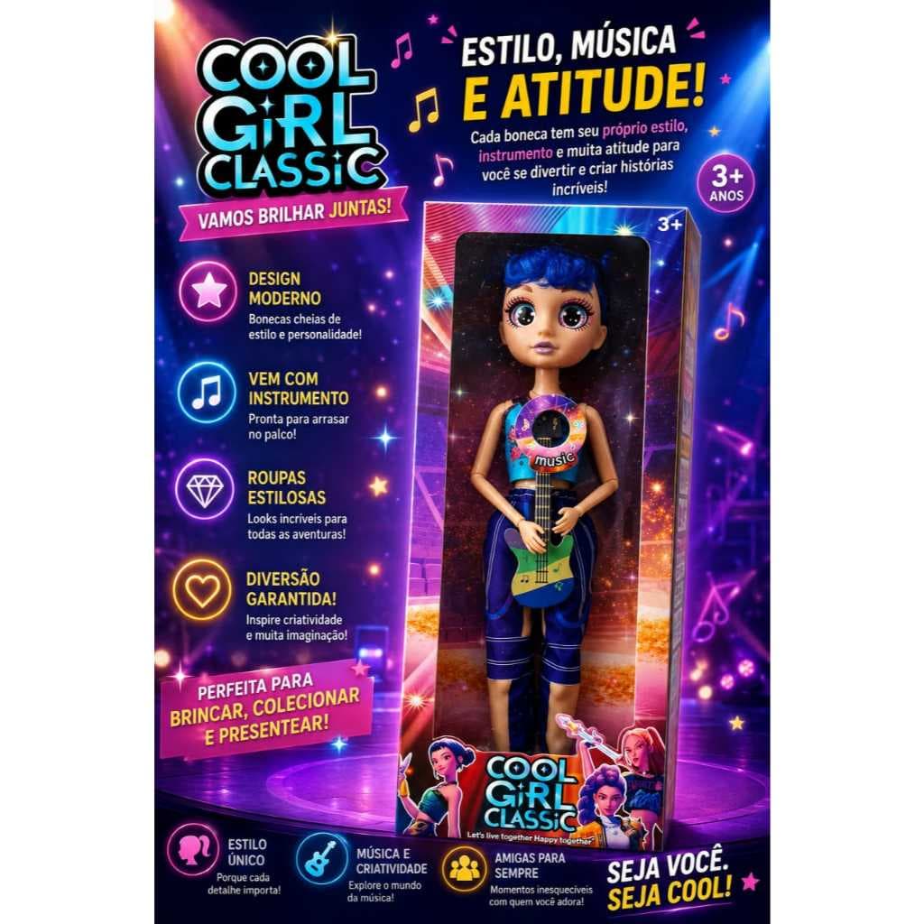 Kit Com 3 Bonecas K-BUM Articulada Colecionável Musical Lindos olhos cor de cristal