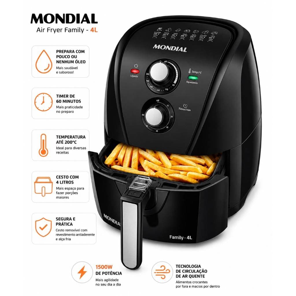Fritadeira sem óleo air fryer 4L 1500W AFN-40-BFT 127v