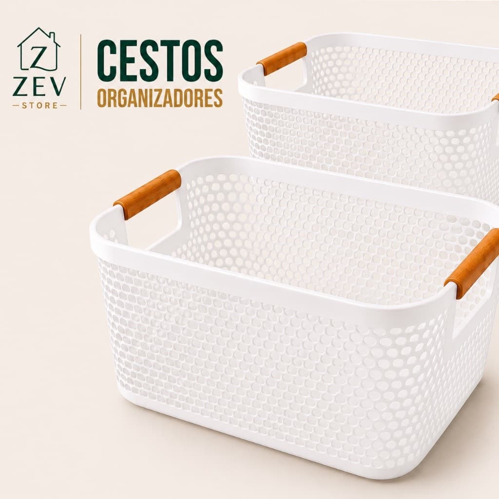 Kit Cestos Organizadores Multiuso 32x20x14cm com Alças Ideal para Armários, Cozinha, Banheiro e Lavanderia