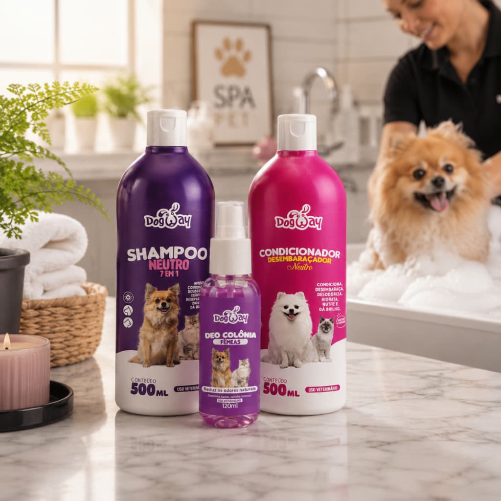 Kit Shampoo Neutro 7 em 1 Condicionador Neutro Deo Colônia Cães Gatos