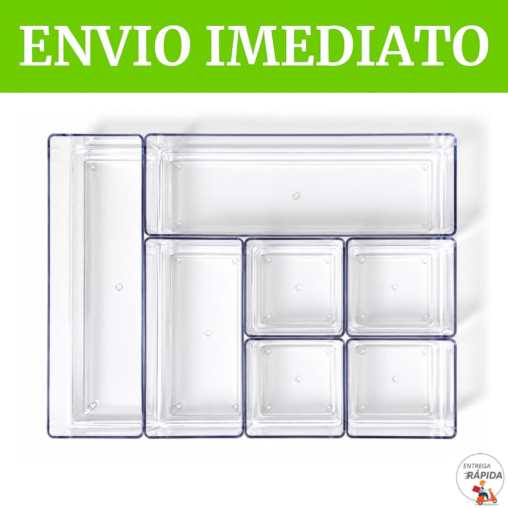 KIT 7 ORGANIZADORES MULTIUSO PARA GAVETAS POTE EM ACRÍLICO - ARMÁRIO BANHEIRO QUARTO COZINHA