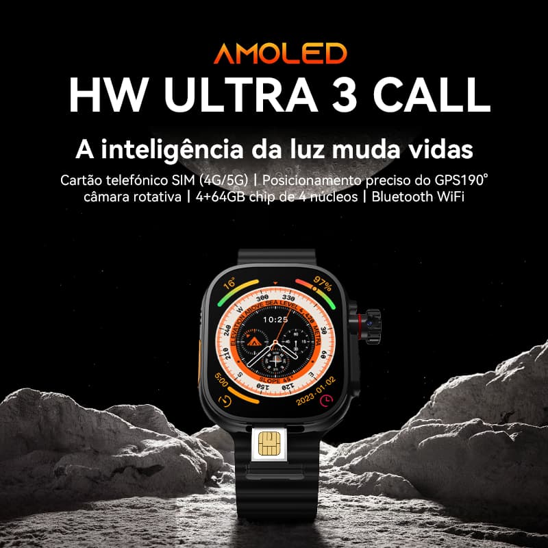 Nova Smartwatch HWWATCH 3 CALL Global Tela AMOLED 1.97" GPS 5 Satélites Oxímetro e Bateria de até 26 Dias