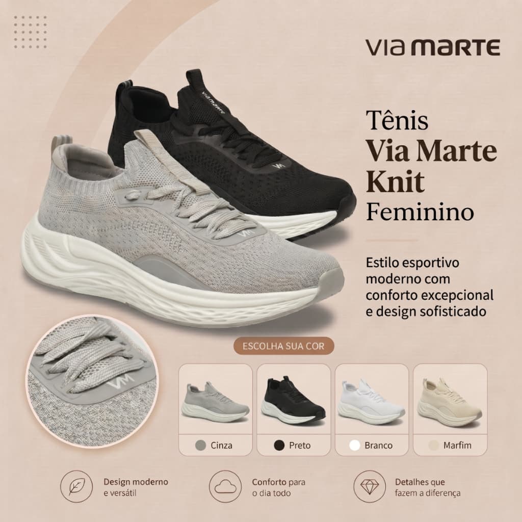 Tênis Feminino Via Marte Knit Slip On Casual Esportivo Sneaker Calce Fácil Confortável Original