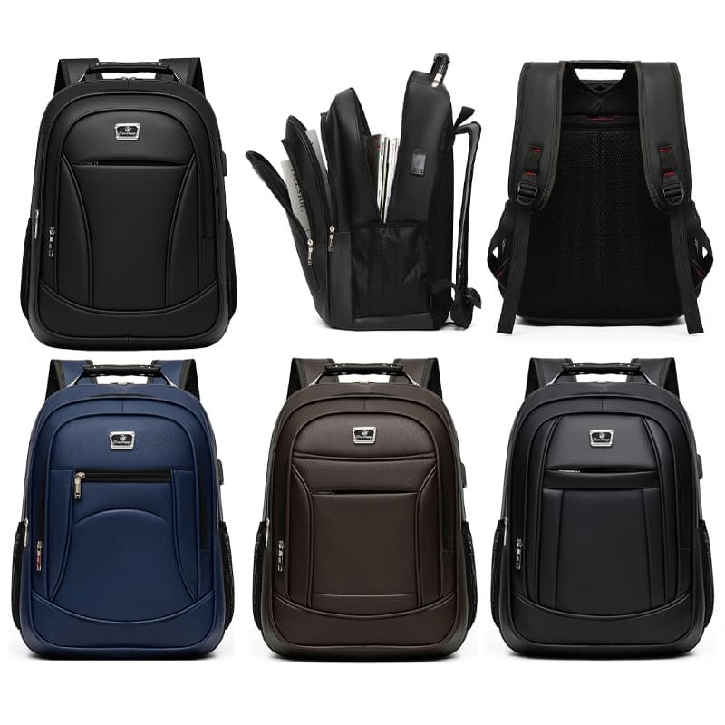 Inativo Mochila Couro PU Grande Executiva Para Notebook Trabalho Faculdade Reforçada Cabo De Aço USB
