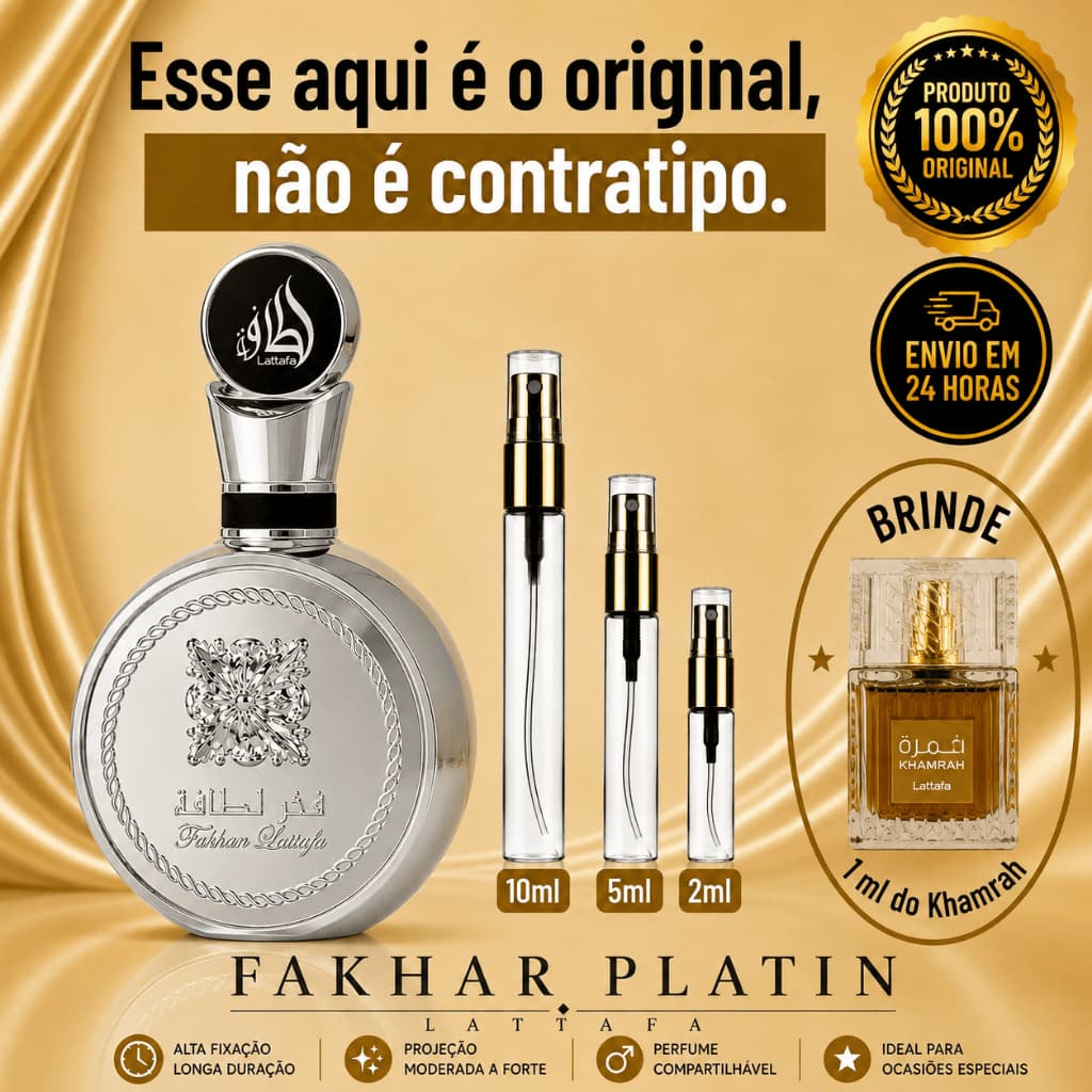 Fakhar Platin  Perfume Árabe Masculino - 100% ORIGINAL - Importado - Alta Fixação - Alta Projeção - Fresco Amadeirado
