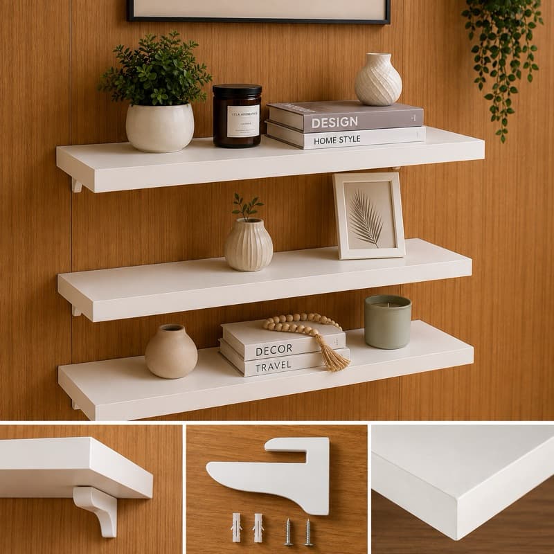 Kit 3 Prateleira de Parede 60x20 MDF Branco com Suporte Reforçado