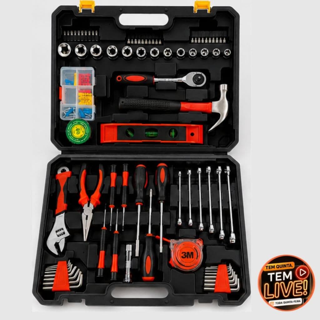 Caixa de Ferramentas 128 PCS Universal Kit Multiuso Martelo Alicate Chave Trena + Casa Automóvel Motos Casa e Construção