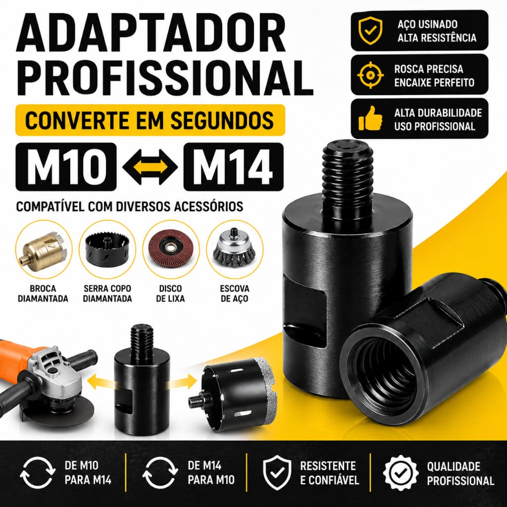 Adaptador Eixo De Rosca M14-m10 e M14-M14 e M14-M12 e M14-5/8 Lixadeira Esmerilhadeira Politriz