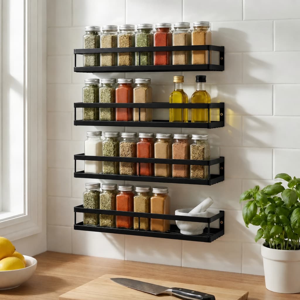 Kit 4 Prateleira Porta Condimentos Temperos Suporte de Parede para Cozinha Em Aço Carbono