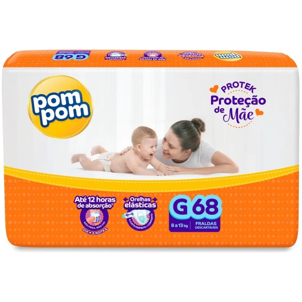 Fralda Pom Pom Protek G 68 fraldas Proteção de Mãe - Pompom