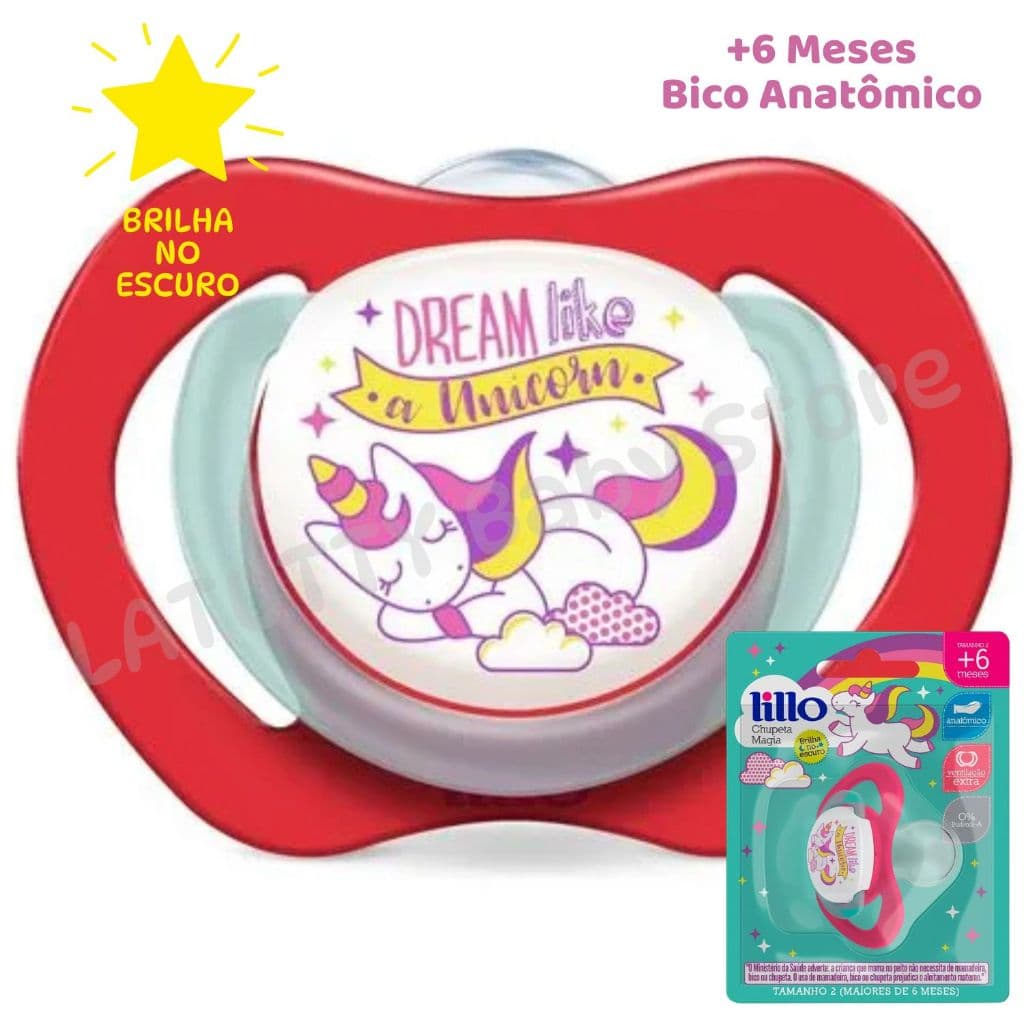 Chupeta Magia Design com Alça Lillo Bico Silicone Tamanho 2 Rosa Unicórnio Chupeta Bebe Menina 6+ Lilo