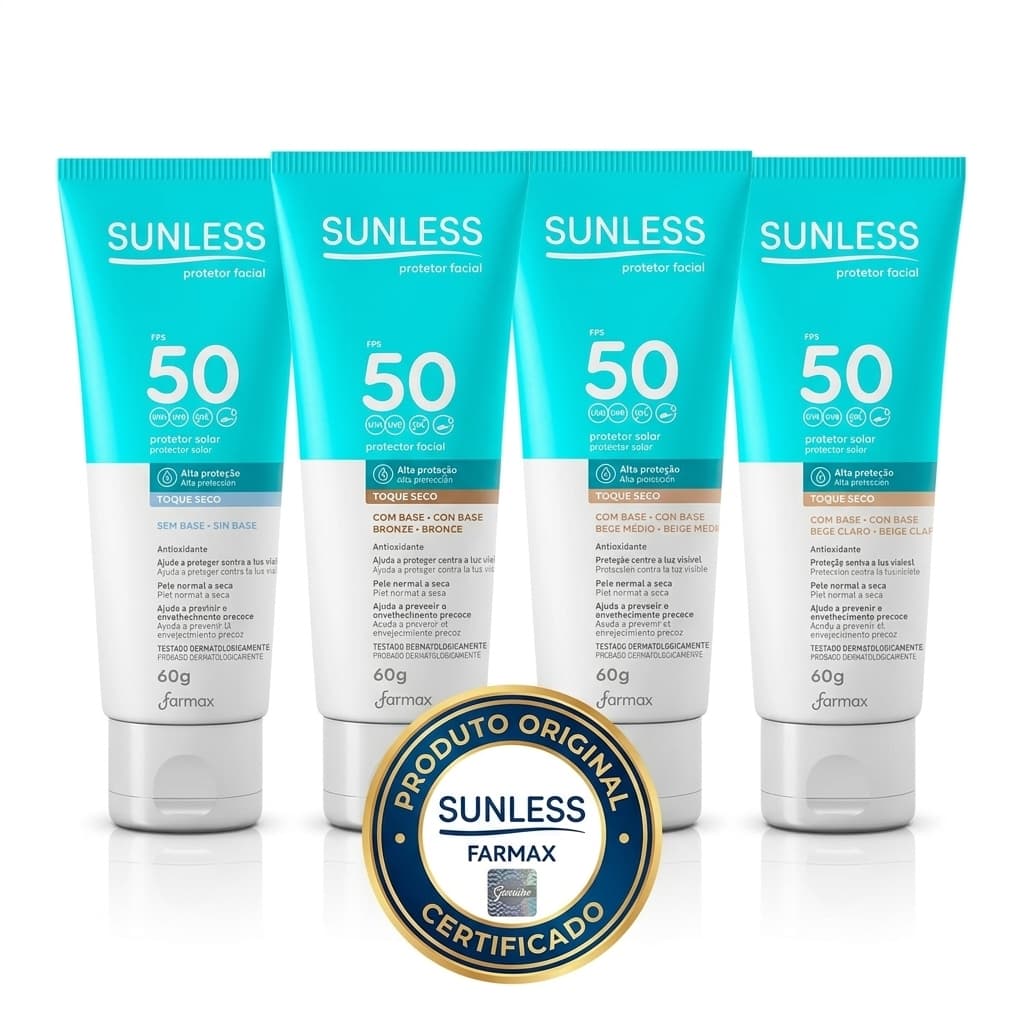 Protetor Solar Facial Sunless FPS 50 com Toque Seco e Efeito Base