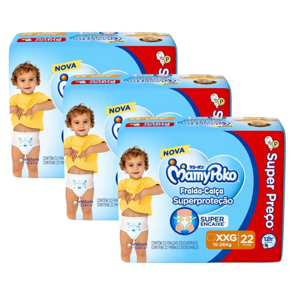 Kit 3 Fralda-Calça MamyPoko Superproteção Jumbo Descartável Infantil