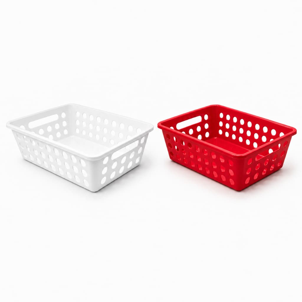 Cestinha de Plástico Organizadora Multiuso Vermelha ou Branca para Cozinha Banheiro Quarto Escritório Decoração
