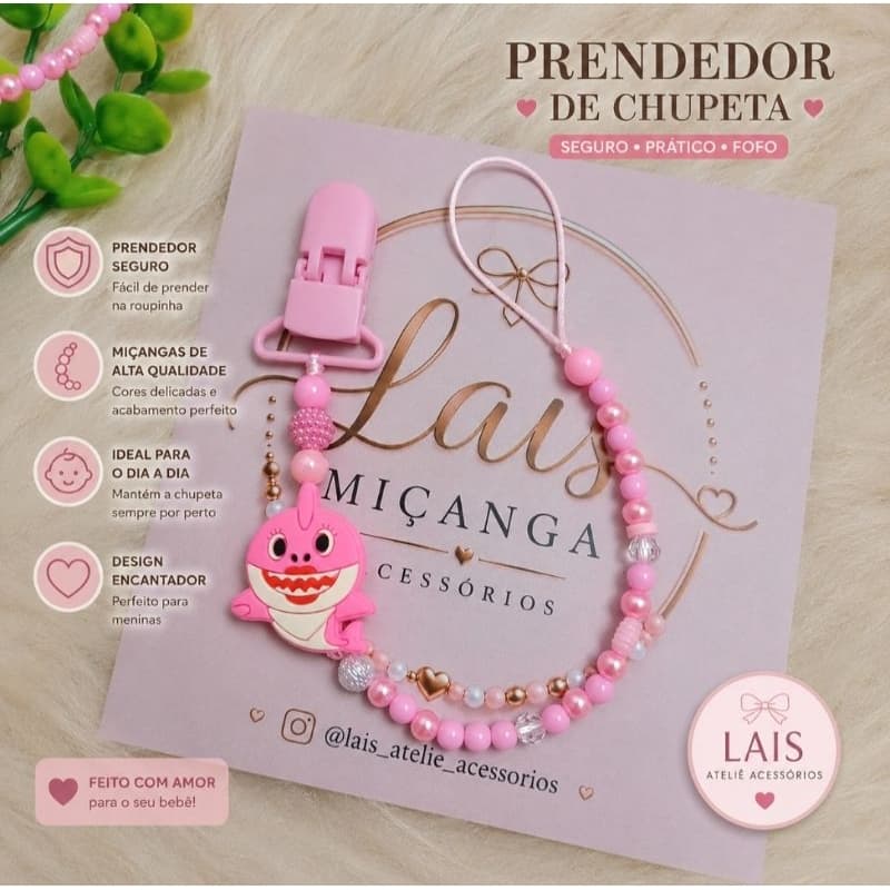 Prendedor de Chupeta Infantil Menina  Porta Chupeta Bebê Enxoval de Bebê Artesanal
