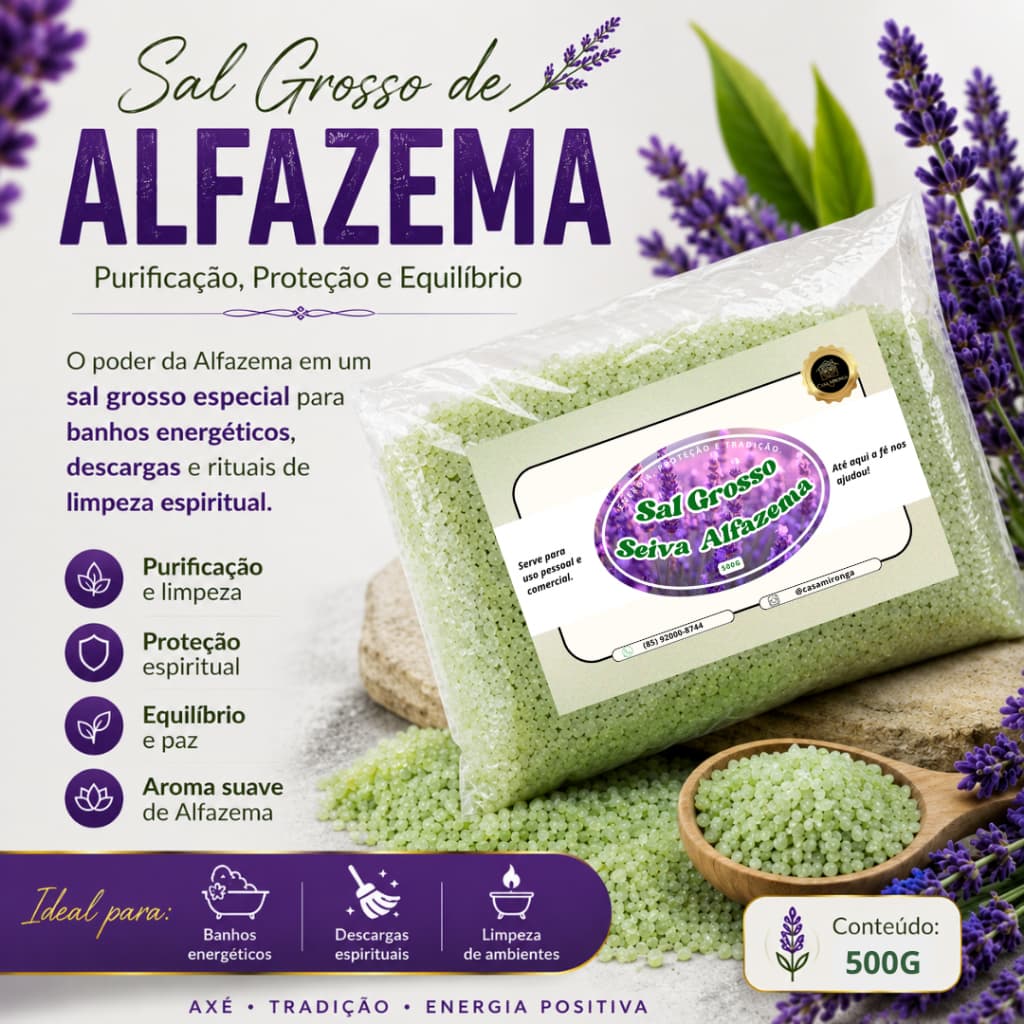 Sal Grosso de Alfazema para Banhos, Escalda Pés, Descarrego, Banhos Energéticos, Renovação Espiritual
