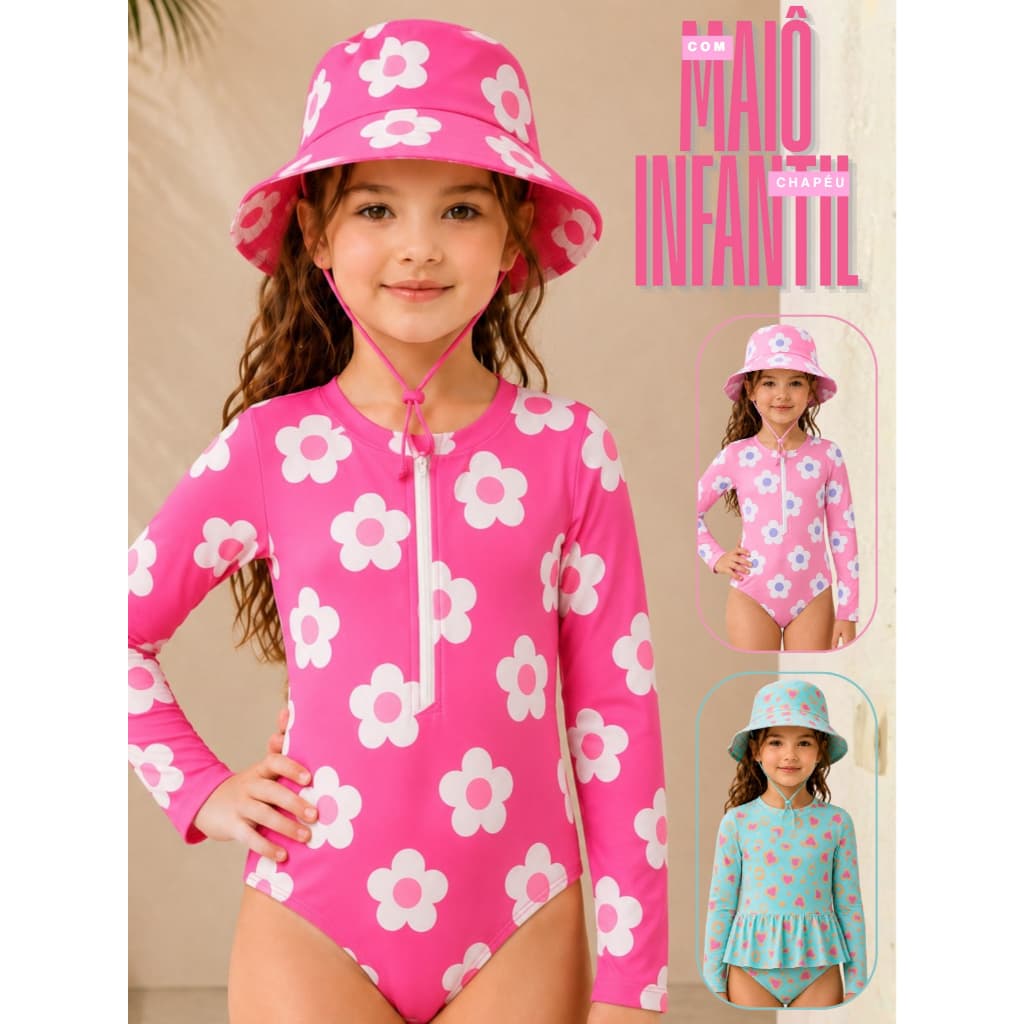 Maio Infantil Manga Longa Menina Bebê Com Proteção Uv 50+ Praia Piscina