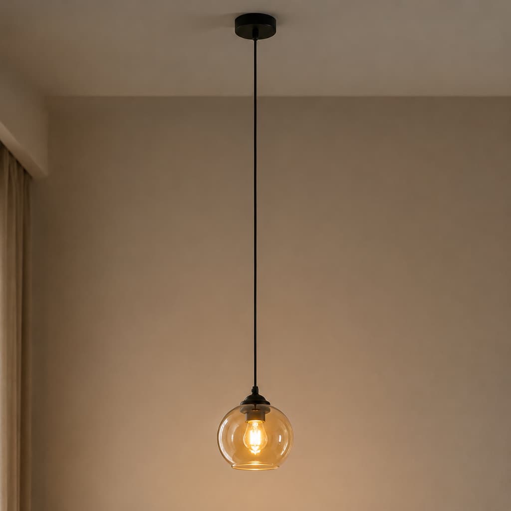 Luminária Pendente Teto Globo Esfera Vintage Retro Âmbar S/Lâmpada 1.2M