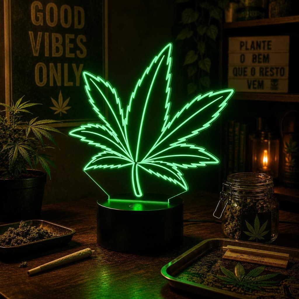 Luminária Led 3d | Maconha | Abajur  2 Presente Criativo Decoração Multicores
