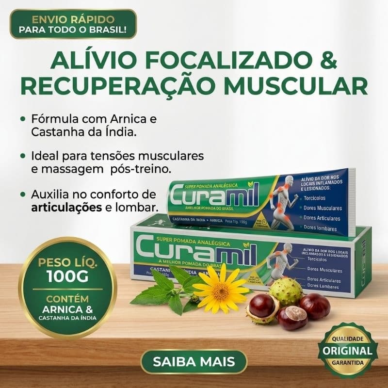 Pomada Massageadora Curamil 100g Para Dores Musculares Articulações e Coluna Original