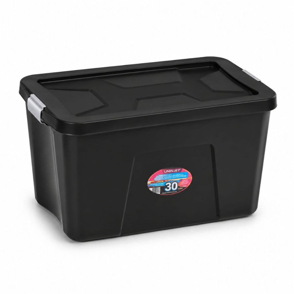 Caixa Organizadora 30L Com Tampa Travas Empilhável Multiuso Para Casa Quarto Cozinha Escritório Garagem