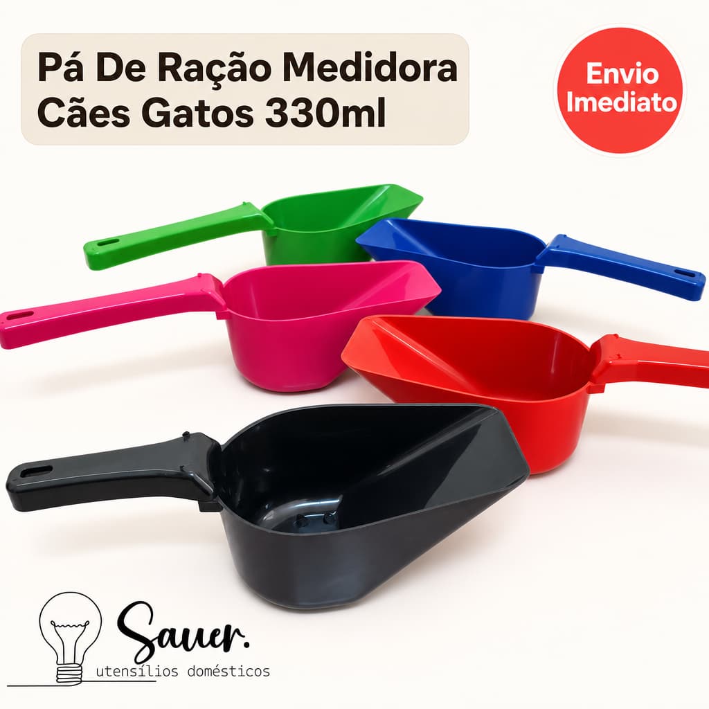 Pá Pegador De Ração Dosadora 330ml Colher Medidora Grande Cães Cachorro Gatos Reforçada 27cm Ração