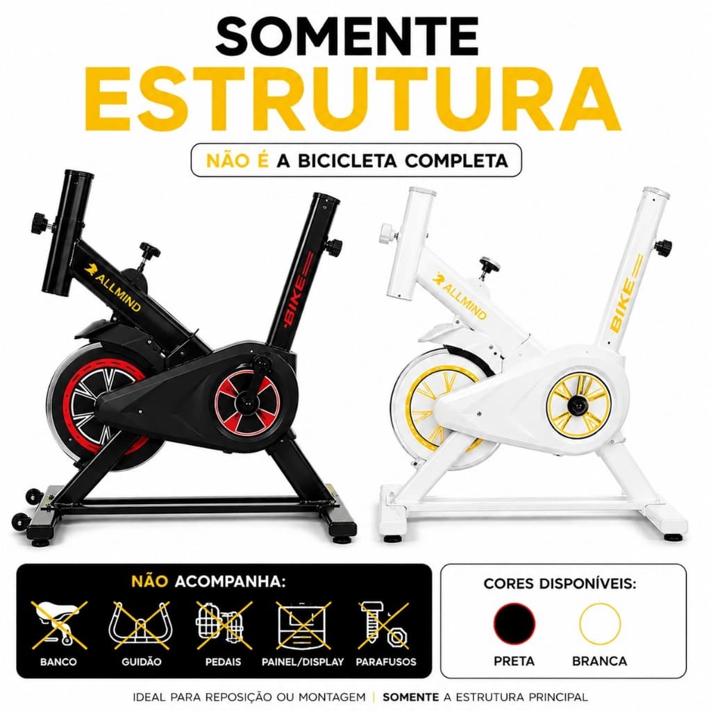 Estrutura principal para bicicleta ergométrica spinning reposição montagem preta branca