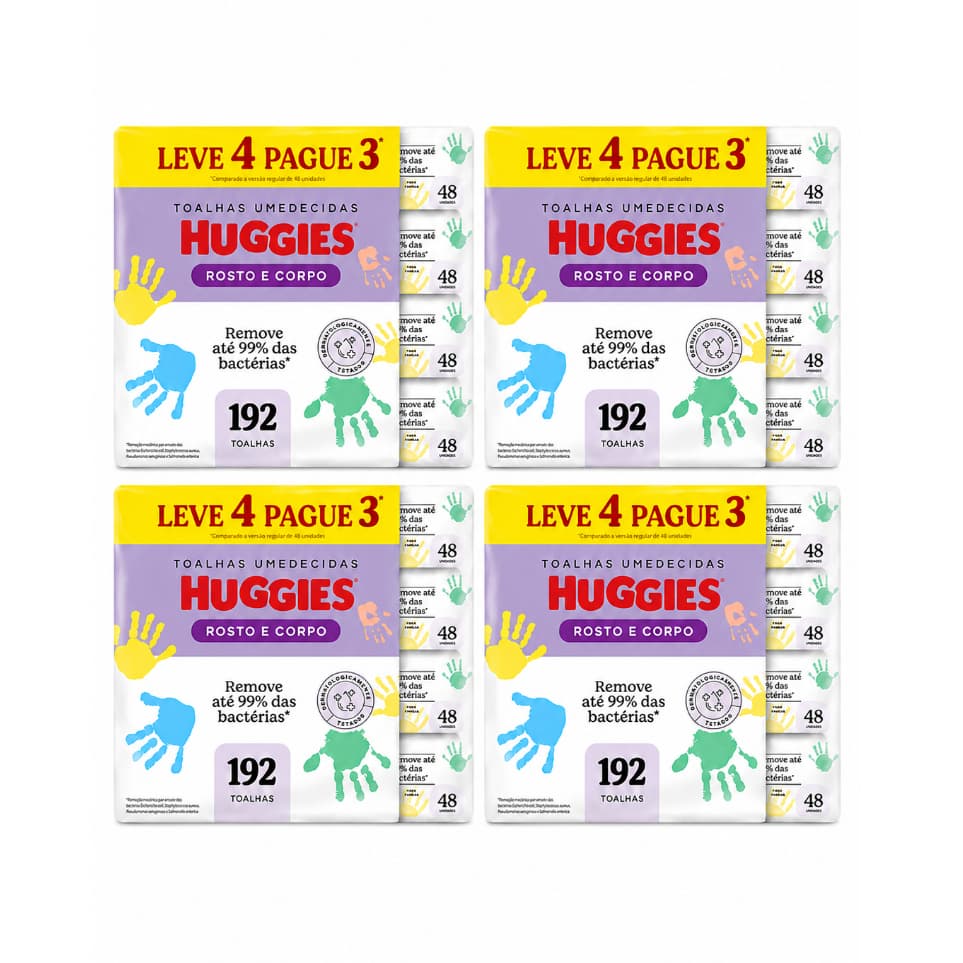 Kit 4x Lenços Umedecidos Huggies 192 Unid. Cada
