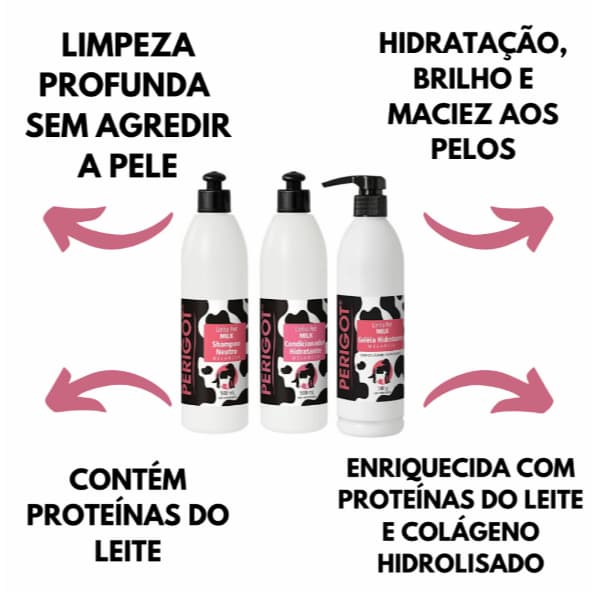 Kit Shampoo + Condicionador + Geléia Hidratante Melancia Pet Perigot 500ml