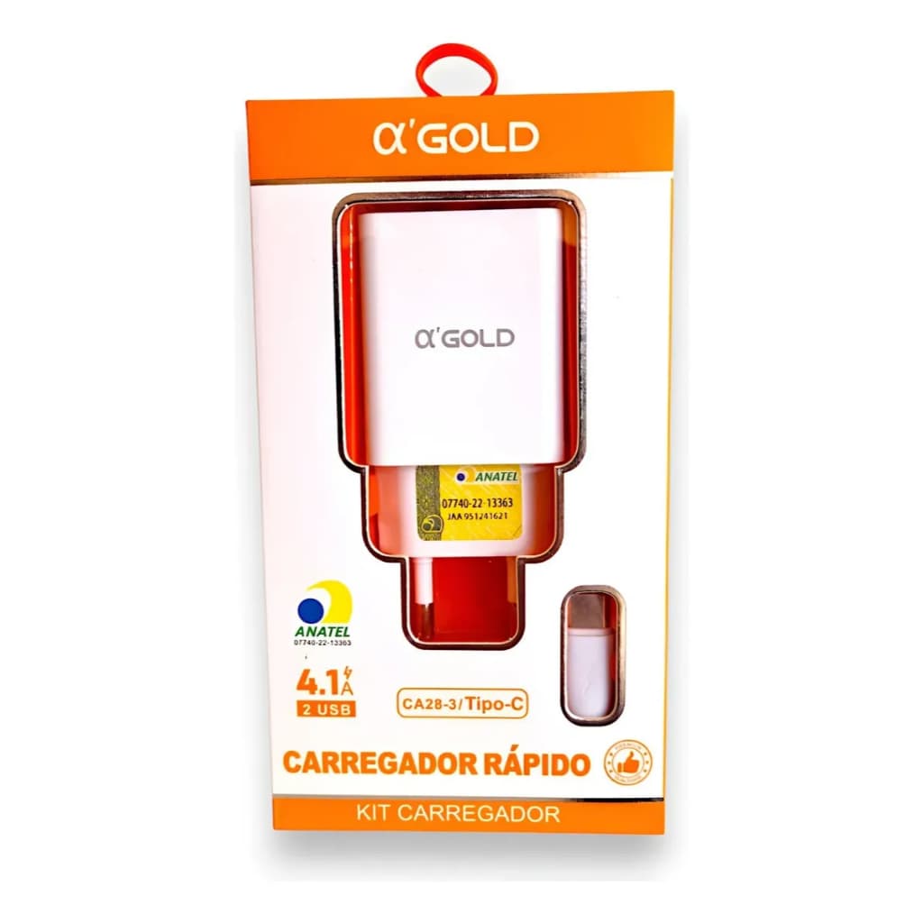 Carregador Turbo Rápido COM CABO A'GOLD ORIGINAL Celular Smartphone 4.1A Tipo C