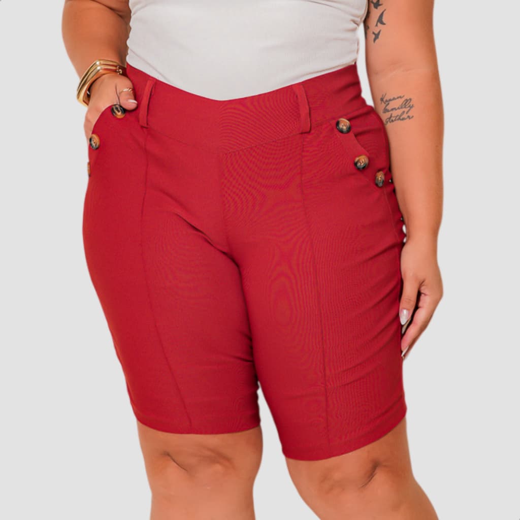 Bermuda Feminina Plus Size Com Bolsos E Botões Modelo Grande Com Lycra Super Conforto Levanta Bumbum