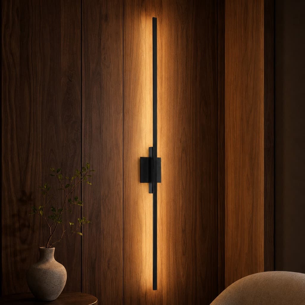 Arandela Luminária LED Linear 1m Preta 10W 3000K Bivolt Parede Moderna Não Recarregável