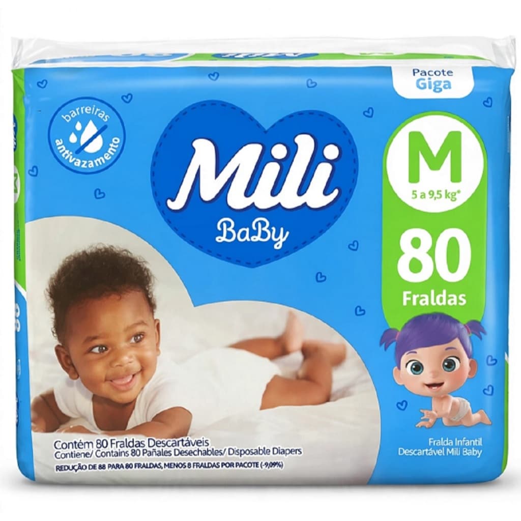 Fralda Descartável Mili Baby Ultra Seca Giga M 80Un – Mili