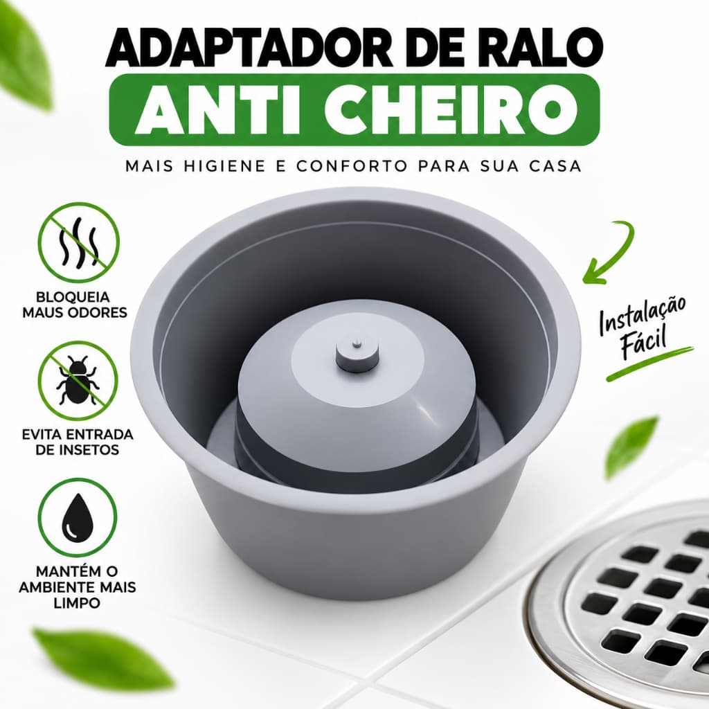 Adaptador Ralo Mau Cheiro Para Banheiro de 10cm Porta Ralos Grelhas Odor Banheiros Evita Mau Cheiro