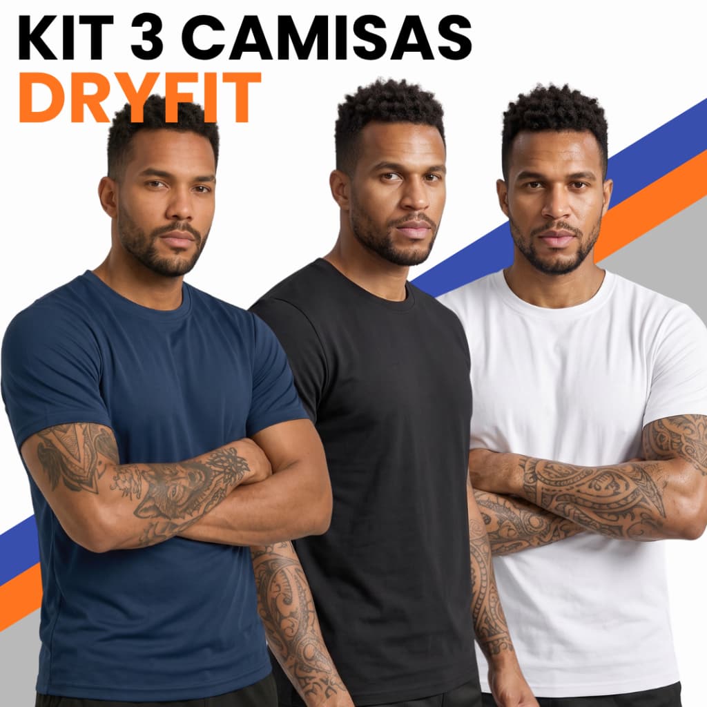 Kit 3 Camisas Manga Curta Masculina Dryfit Para Academia Treino Corrida Musculação Slimfit
