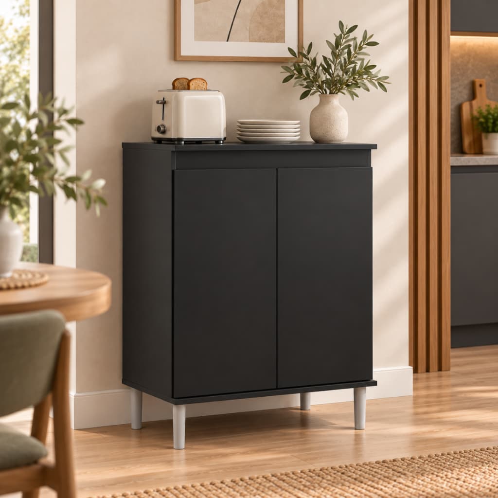 Balcão Preto para Micro-ondas e Forno Elétrico 61cm Multiuso Cozinha Compacta em MDP/MDF com Espaço Organizador